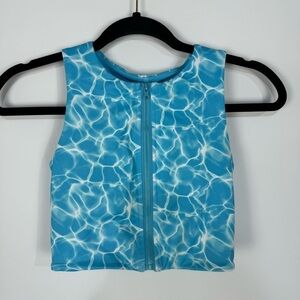 BuffBunny Limitless Zip Sports Bra Size XS Reflection Print Aqua Light Blue gym